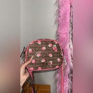 Juicy Couture Brown Logo Crossbody with Pink Strawberry Print